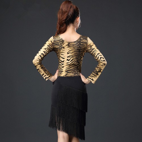 Women leopard latin dance dresses tiger print sexy competition stage performance rumba salsa chacha dance tops and  skirts